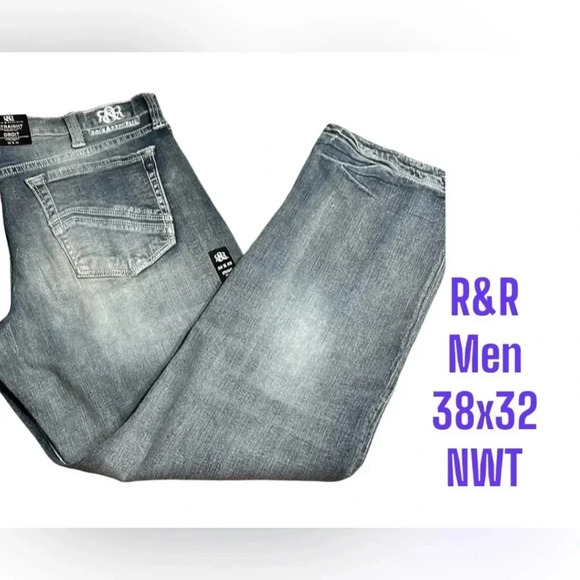 ROCK & REPUBLIC  denim jean,men 38x32 NEW!straight,high rise,embroidered logo - Picture 1 of 16